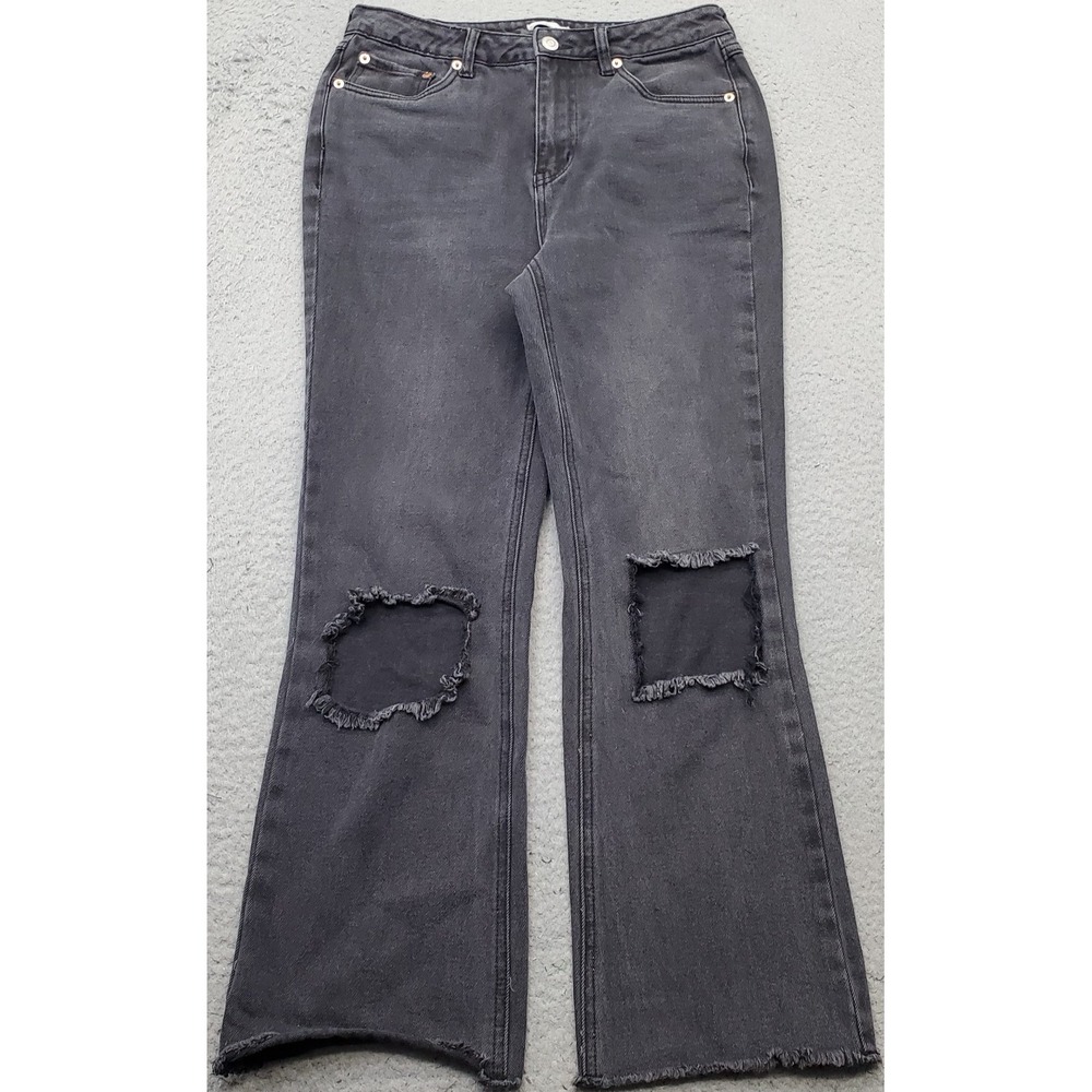 Avec Les Filles Bootcut Jeans Women 27 Black Denim Distressed Frayed Hem Stretch